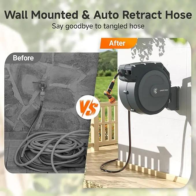 Giraffe Tools Hose Reel 1/2‘’ 78 ft, Heavy Duty Retractable Garden Hose Reel with Any Length Lock, Slow Return System, Wall Mounted and 180 Deg Swivel Bracket, photo 2 of 7