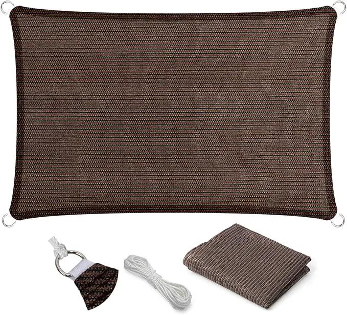 Eden's Decor Straight Flat-Edged Sun Shade Sail Rectangular 9' x 10' Brown UV-Blocking Outdoor Canopy Fabric Cloth Awning for Pergola Patio Garden Backyard Custom Size
