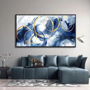 AJAZIKO Large Framed Canvas Wall Art Blue Abstract Wall Art Pictures for Living Room Bedroom Kitchen Office Decor 29x58 In Navy Gold Modern Paintings by CozyNest Decor