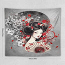 Japanese Geisha Tapestry Asian Red Cherry Blossom Red Sun Traditional Kimono Folk Tapestries Home Decor for Living Room Bedroom Apartment Farmhouse Dorm 60"x50" by CozyNest Decor