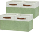 HNZIGE Fabric 11x11 Cube Storage Bins, Set of 4, Foldable Storage Cube Bin Baskets for Shelves with Handles, Bins for Cube Organizer Home Toy Nursery Closet(Green White) by CozyNest Decor