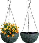 8 inch Small Hanging Planters for Indoor Outdoor Plants, 2 Pack Hanging Flower Pots with Drainage Holes and Chain, Plastic Hanging Baskets for House Plants, Black with Green Speckles by CozyNest Decor