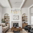 9-Light Antique White Chandelier with Clear Glass Shade, French Country Chandeliers for Dining Room, Adjustable Height Hanging Chandelier for Kitchen Island Living Room Foyer Bedroom by CozyNest Decor