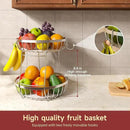 2 Tier Fruit Basket for Kitchen Counter with 2 Banana Hangers, Metal Stackable Fruit Bowl for Kitchen Counter for Bread Vegetable Fruits, Silvery by CozyNest Decor