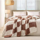 L'AGRATY Chunky Knit Blanket Throw: 60''x80'' Chenille Chunky Knitted Throw Blankets for Twin Bed Couch - Handmade Thick Cable Knit Blanket - Large Crochet Blankets for Home Decor(Brown Checkered) by CozyNest Decor
