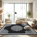 CAMILSON Outdoor Rug, 9x12 Medallion Black White Modern Area Rugs for Large Indoor and Outdoor Patios, Kitchen and Hallway Mats, Washable Porch Deck Outside Carpet (Medallion Black, 9 x 12) by CozyNest Decor