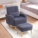 Rocking Chair with Ottoman, Upholstered Glider Rocker with High Backrest and Side Pocket, Comfy Reading Chair with Solid Wood Legs for Nursery, Living Room,Bedroom Dark Grey by TinyTreasures Baby Boutique