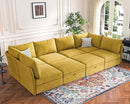136.4" Oversized Modular Sectional Sleeper Sofa Bed, U Shaped Convertible Couch with Movable Ottoman, Large 8 Seat Corner Couches for Living Room Deep Seat Yellow Chenille by CozyNest Decor