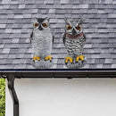 Hausse 2 Pack Fake Owl Decoy Bird Scarecrow Sculpture, Plastic Horned Owl Bird Deterrents with Yellow Claws, Garden Protectors, Large Nature Enemy Pest Repellent for Outdoor Garden Yard