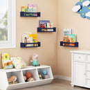 Forbena Navy Blue Floating Book Shelves for Nursery Boy, Decorative Wall Bookshelf for Kids Room, Small Wood Floating Shelves Wall Mounted for Boys Bedroom Bathroom (Set of 4, Blue) by TinyTreasures Baby Boutique