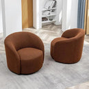 KINWELL 34" W Swivel Barrel Chair Set of 2, Mid Century Modern Round Upholstered Boucle Swivel Accent Chairs, No Assembly Sofa Chair for Living Room Bedroom Reading, Brown by CozyNest Decor