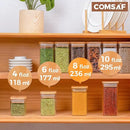 ComSaf 12Pcs Glass Spice Jars with Bamboo Lid, 8oz Airtight Square Containers with 275 Black Lables, Empty Seasoning Jars for Spice Salt Sugar by CozyNest Decor