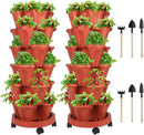 Vertical Planter 6 Tier Stackable Planters Garden Planters Strawberry Herb Flower and Vegetable Planter Indoor Outdoor Gardening Pots with Removable Wheels and Tools 2-Pack by GreenHaven Gardens