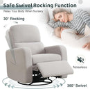 Swivel Rocker Recliner, Oversized Manual Nursery Glider Rocking Recliner with Removable Cushion, Upholstered Teddy Boucle Swivel Reclining Chair for Nursery Living Room Bedroom, Teddy Grey by TinyTreasures Baby Boutique