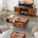 Coffee Table with Storage, Mid Century Dining Table with Fluted Drawer and Solid Wood Legs, Small Coffee Tables for Living Room, Walnut by CozyNest Decor