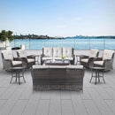 Wicker Patio Furniture Sets - 13 Piece Outdoor Rattan Furniture Conversation Sets with 4 Swivel Rocker Chairs, 2 Rattan Sofas, Wicker Ottomans and Coffee Table, Brown/Beige by GreenHaven Gardens