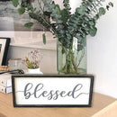 Rustic Blessed Freestanding Sign Home Decor for Living Room - Farmhouse Framed Blessed Wall Art Solid Wood Grey 12x5 Inches by CozyNest Decor
