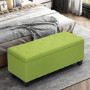 MoNiBloom 42 Inch Long Bench with Storage, Modern 40L Inner Space Green Linen Foot Stool for Bedroom, Upholstered Padded Rectangular Fabric Tufted Bench Footrest with Wood Legs with 660 Lbs Capacity by CozyNest Decor