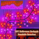 7 Ft Halloween Decorations Willow Vine Twig Garland with 8 Modes Timer 63 LED Orange Purple Lights, Halloween Garland with Waterproof Battery Operated for Wall Fireplace Decorations Indoor Outdoor by CozyNest Decor