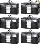 TAILI Extra Large Moving Bags, 6 Pack Black Heavy Duty Totes For Storage with Visible Window, Wrap Around Handles, Storage Bags for Space Saving, Alternative to Moving Boxes by TinyTreasures Baby Boutique