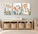 3 Pcs Safari Animals Nursery Canvas Wall Art Jungle Animals Cheetah Elephant Tiger Kids Room Illustration Pictures Wall Decor Posters Print Artwork for Classroom Boy's Girl's Room Bedroom by CozyNest Decor