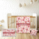 Custom Name Crib Bedding Set for Baby Girls – Personalized Pink Flower 3-Piece Nursery Bedding with Blanket, Fitted Sheet & Pillowcase – Baby Infant Toddler Shower Gift by TinyTreasures Baby Boutique