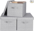 WUIKE 3 Pack Extra Large Foldable Storage Bins with Lids, Fabric Storage Bins for Home and Closet Organization, Herringbone Gray by CozyNest Decor