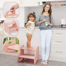 AMBIRD Wooden Step Stool, Two Step Stools Toddler 300 lbs Capacity with Safety Non-Slip Pads and Handles, Bamboo Step Stool for Bathroom, Kitchen Dual Height Step Stools for Kids (Pink) by TinyTreasures Baby Boutique