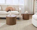 CIMOTA Round Wood Nesting Coffee Table Set of 2, Modern Circle Travertine End Side Table Sets for Living Room, Walnut Wooden Color/No Assembling by CozyNest Decor