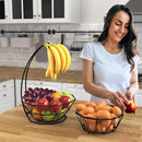 Fruit Basket with Banana Hanger and Fruit Bowl. Kitchen Counter Fruit Bowl with Banana Holder used as Bread, Vegetable or Produce Basket, Egg Holder, 2 Tier by CozyNest Decor