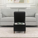 Adeco 17.5" Square Fabric Ottoman with Storage - Upholstered Cotton Linen Foot Rest - Flip Top Footstool with Sturdy Wood Legs, Small Cube Coffee Table Extra Seat for Living Room, Bedroom, Black by CozyNest Decor