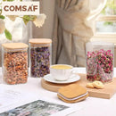ComSaf 1.2 Qt Glass Storage Containers with Lids, Glass Jars with Lids, Clear Food Storage Jar, Square Canister Set of 9, Pantry Organizers and Storage for Cookie Flour Oat Pasta Tea Coffee Bean by CozyNest Decor