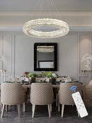 Dia 32" Ring Crystal Chandelier Modern Gold Chandelier Adjustable Height Luxury Crystal Pendant Ceiling Light Fixture for Dining Living Room Bedroom by CozyNest Decor
