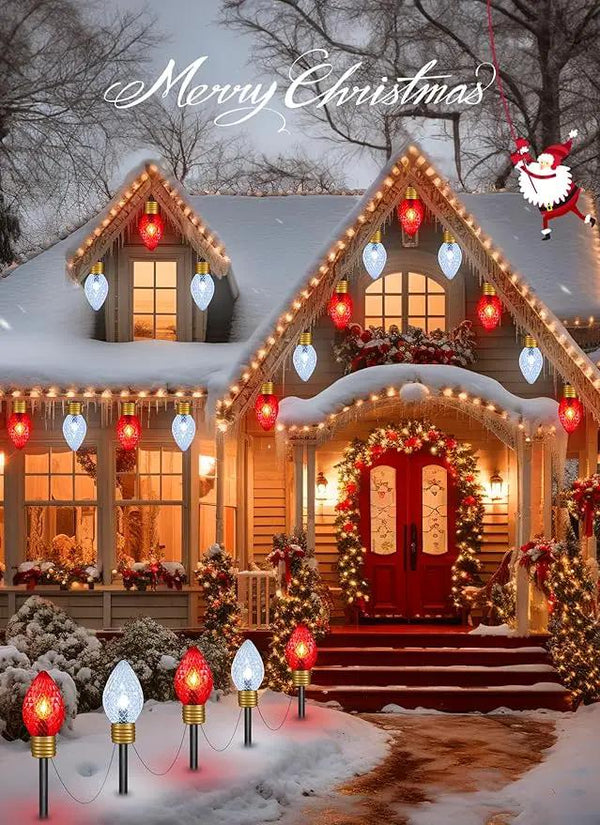 Moonflor Strawberry Jumbo C9 Christmas Lights Outdoor - 2 Pack Total 17FT 10 LED Jumbo C9 Christmas Pathway Lights Outdoor, C9 Walkway Lights, Christmas Decoration for Outside Lawn, Red & Pure White, photo 2 of 3