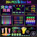 Glow in the Dark Party Supplies, 264 PCS Light Up Party Favors with LED Glasses,Glow Sticks,Finger Lights,LED Hair Clips,Slingshot,Glasses Molds,Butterfly Bracelet for Birthday,Raves,New Year by TinyTreasures Baby Boutique
