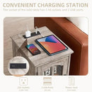 Narrow Side Table,Farmhouse Nightstand with Charging Station,Wood End Table with Glass Barn Door Storage, Cabinet Organizer with Adjustable Shelf, Night Stand for Small Spaces for Living Room Bedroom by CozyNest Decor