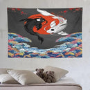 Houselerax Japanese Koi Fish Tapestries, Yin Yang Big Wave Cherry Blossom Tapestry Wall Hanging for Bedroom Living Room Office Decor 90"x60" by CozyNest Decor