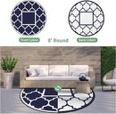 GENIMO 8' Round Outdoor Rug Waterproof for Patio Decor, Foldable Reversible Plastic Straw Area Rugs Mat for Rv, Outside Carpet for Camper, Deck, Picnic, Beach, Balcony, Camper, Blue & White by CozyNest Decor