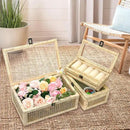 Rattan Decorative Boxes with Glass Lids, Set of 3 Sizes Boho Natural Hand-woven Cane Home Decor Organizers Storage Bins, Display Boxes Natural Finish by CozyNest Decor
