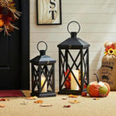 Glitzhome Modern Farmhouse Wooden Lantern Hanging Decorative Candle Lantern for Outdoor & Indoor Black Set of 2 (No Glass) by CozyNest Decor