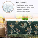 Snycler Boho Throw Blanket for Bed - 100% Cotton Ultra Soft Rustic Quilt Green Hummingbird Printed Farmhouse Decor Bed Blankets,60"×80" All Season Rustic Throw for Sofa Couch Chair by CozyNest Decor