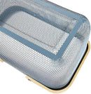 Portable Mesh Harvest Basket - Natural Bamboo Handle Foldable Organizer for Kitchen, Garden & Picnic | Ventilated Storage Bin with Rust-Proof Wire, Space-Saving Farmhouse Decor (Blue)