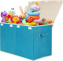 popoly Large Toy Box Chest Storage with Flip-Top Lid, Collapsible Toy Bin Storage Organizer for Boys, Kids, Girls, Toys, Playroom Organizers, 25"x13" x16"(Linen Teal) by TinyTreasures Baby Boutique