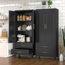 Kitchen Pantry Cabinet, 75" Tall Metal Pantry Cabinet with Two Drawers, Food Cupboards with Doors and Shelves, Freestanding Storage Cabinets for Dining, Living Room, Black, Assembly Required by CozyNest Decor