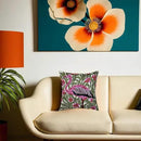 William Morris Flamingo Floral Pillow Cover - Hand Embroidered Modern Flower Pillowcase, Outdoor Cushion, Suzani Farmhouse Chair Throw, Couch Cushions - Wool, Size 18x18 by CozyNest Decor