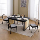 Mid Century Dining Chairs Set of 4, Accent Rattan Side Chairs Linen Fabric Kitchen Chair with Solid Wooden Legs for Living Room Dining Room, Grey by CozyNest Decor