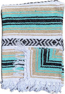 Del Mex Classic Mexican Blanket, Large Authentic Woven Falsa Throw (70"x50"), Artisan Southwest Décor for Beach, Yoga, Outdoors (Mint/Tan) by CozyNest Decor