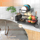 Godboat Dish Drying Rack, 2-Tier Dish Rack with Auto-Drain & Mat, Dish Racks for Kitchen Counter, Dish Drainer with Knife, Fork & Cup Rack, Gifts for Women, Mothers Day, Cool Stuff & Kitchen Gadgets by CozyNest Decor