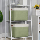DULLEMELO 2-Pack Large Storage Baskets for Organizing 16"x12"x12" Canvas Fabric Storage Basket Bins With Leather Handles for Shelf Clothes Empty Gift Basket (White&Green) by TinyTreasures Baby Boutique