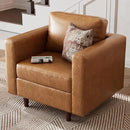 Faux Leather Oversized Accent Chair with Storage Deep Seat Single Sofa Large Reading Armchair for Living Room Bedroom Office Brown by CozyNest Decor